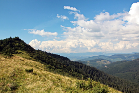Landscape view of the Carpathian Mountains, Ukraine.の写真素材