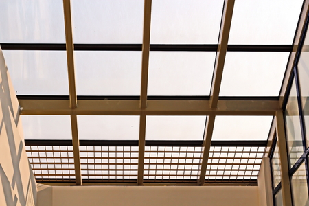 Elements of modern architecture of glass, steel and concrete. View of buildings from inside and outside.の写真素材