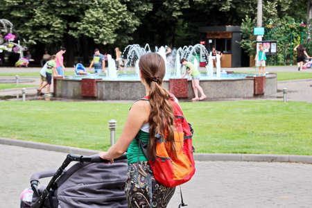 Odessa, Ukraine. October, 2018. Family Day. Parents' active leisure on foot with children in...