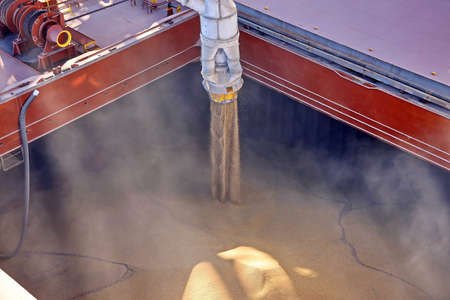 Cargo terminal for loading grain cargo by shore cranes. Port Tacoma, WA, USA. October, 2019.の写真素材