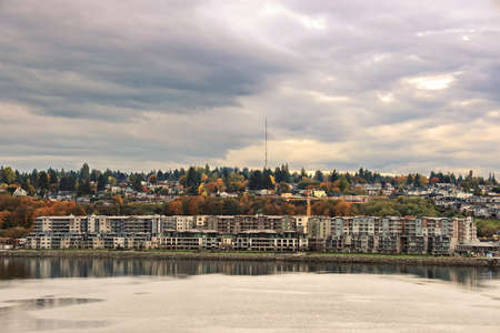 Various panoramic views of the city and the coastline in the daytime and evening. Tacoma City, USA. October, 2019の写真素材