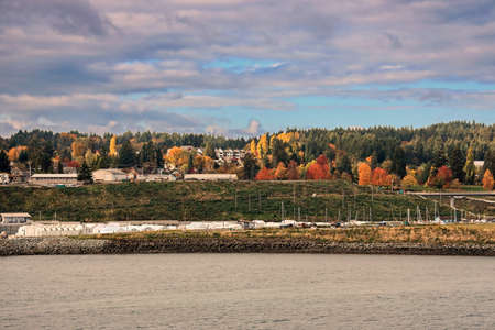Various panoramic views of the city and the coastline in the daytime and evening. Tacoma City, USA....