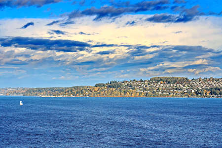 Tacoma City, USA. October, 31.2019. Various panoramic views of the city and the coastline in the daytime and evening.のeditorial素材