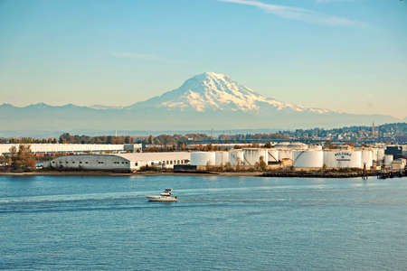 Tacoma City, USA. October, 31.2019. Various panoramic views of the city and the coastline in the daytime and evening.のeditorial素材