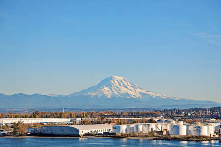 Tacoma City, WA, USA. October, 31.2019. Various panoramic views of the city and the coastline in the daytime and evening.のeditorial素材