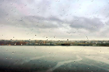Various panoramic views of the coastline and Commencement Bay against the rain, fog and clouds. Tacoma, WA, USA. October, 2019.の写真素材