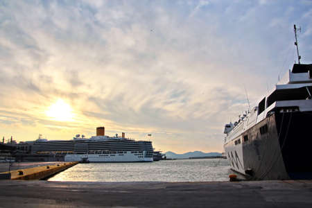PASSENGER VESSELS AND FERRIES MOORED IN THE PORT OF PIREAUS, GREECE. NOVEMBER, 2018.