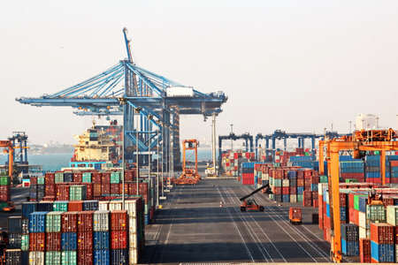 Cargo terminal for transshipment of grain, containers and other cargoes. Jeddah Port, Saudi Arabia....