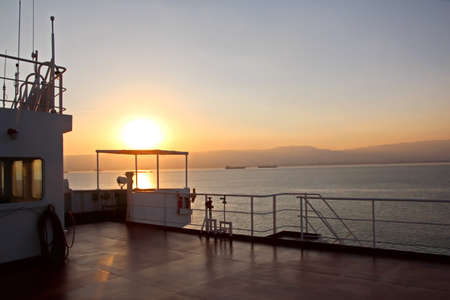 Sunset in Suez Canal & Suez bay..Panoramic view of the coast and canal in the bays of Suez.の写真素材