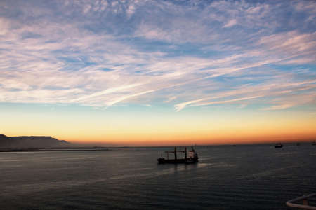 Sunset in Suez Canal & Suez bay..Panoramic view of the coast and canal in the bays of Suez.
