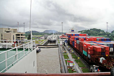 Panama Canal. Panama. September, 11,2011. Transit of the Panama Canal by large sea vessels.のeditorial素材