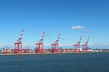 Liverpool port. Port of Liverpool, England, May, 12,2019. Cargo terminal for unloading bulk cargo and containers by coastal cranes.のeditorial素材