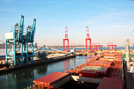 Liverpool port. Port of Liverpool, England, May, 12,2019. Cargo terminal for unloading bulk cargo...
