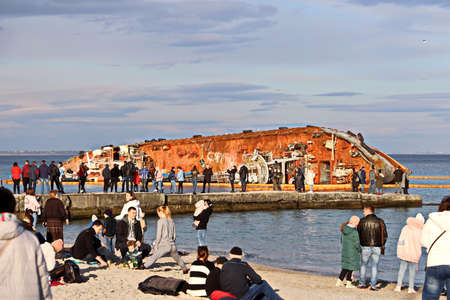 Odessa, Ukraine, February, 02, 2020. Views of the coastline and beaches of Odessa on a sunny winter...