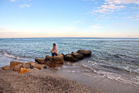 Odessa, Ukraine, February, 02, 2020. Views of the coastline and beaches of Odessa on a sunny winter day. Rest of citizens in the countryside.のeditorial素材