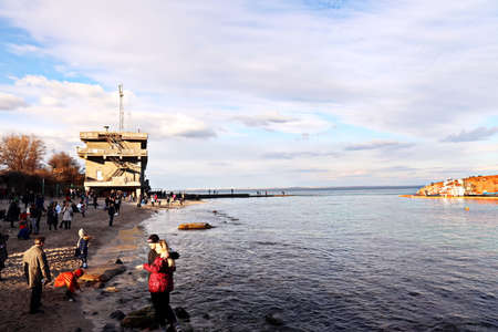 Odessa, Ukraine, February, 02, 2020. Views of the coastline and beaches of Odessa on a sunny winter day. Rest of citizens in the countryside.のeditorial素材