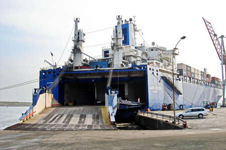 Abidjan & San Pedro, Ivory Coast, 15, May, 2007. Ro-Ro is a specialized vessel for transporting...