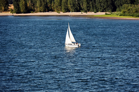 Port of Vancouver, WA, USA. August, 23, 2020. Pleasure boats and yachts at the road of the Columbia river.のeditorial素材