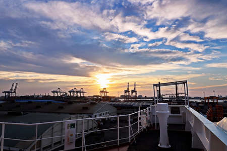 Port of Taichung, Taiwan. September, 24, 2020. Various night views of the port, piers, terminal and...