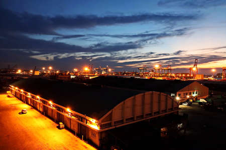Port of Taichung, Taiwan. September, 24, 2020. Various night views of the port, piers, terminal and cityline of the Port Taichung.のeditorial素材