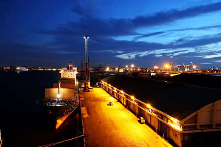 Port of Taichung, Taiwan. September, 24, 2020. Various night views of the port, piers, terminal and cityline of the Port Taichung.のeditorial素材