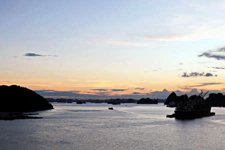 Various night views roadstead and coastline of the Halong Bay. Port of Campha, Vienam. October,...