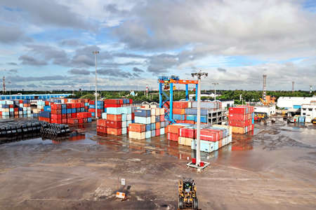 Paradeep, India, October, 21, 2020. Cargo terminal for unloading bulk cargo of limestone by shore...