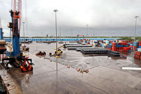Paradeep, India, October, 21, 2020. Cargo terminal for unloading bulk cargo of limestone by shore...