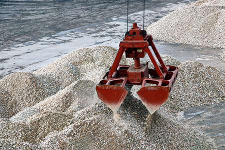 Paradeep, India, October, 21, 2020. Cargo terminal for unloading bulk cargo of limestone by shore...