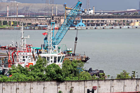 Paradeep, India, October, 21, 2020. Cargo terminal for unloading bulk cargo of limestone by shore...
