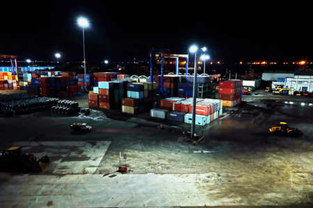 Various night views of the port, piers, terminal and cityline of the Port. Port of Paradeep, India,...