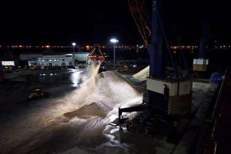 Various night views of the port, piers, terminal and cityline of the Port. Port of Paradeep, India,...