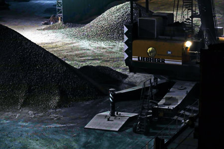 Various night views of the port, piers, terminal of the Port of Haldia, India, October, 2020.