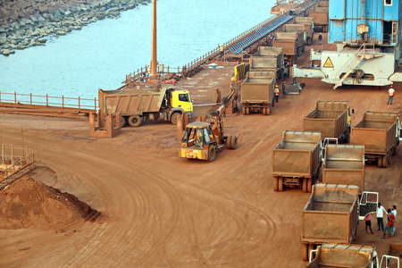 Gopalpur, India, November, 03-05, 2020. Cargo terminal for loading bulk cargo of iron ore by ship...