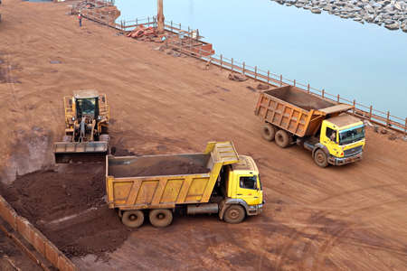 Gopalpur, India, November, 03-05, 2020. Cargo terminal for loading bulk cargo of iron ore by ship...