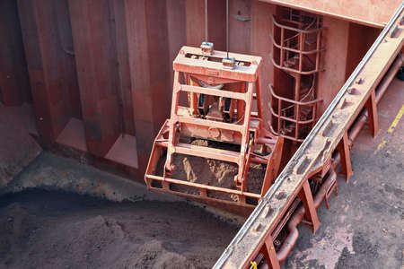 Gopalpur, India, November, 03-05, 2020. Cargo terminal for loading bulk cargo of iron ore by ship...