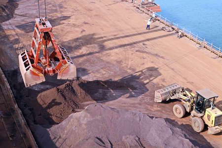 Gopalpur, India, November, 03-05, 2020. Cargo terminal for loading bulk cargo of iron ore by ship...