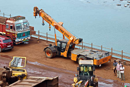 Gopalpur, India, November, 03-05, 2020. Cargo terminal for loading bulk cargo of iron ore by ship...