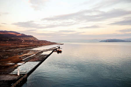 Various panoramic views of the piers, terminal and coastline of the Port of Vostocnyy, Russia.の写真素材