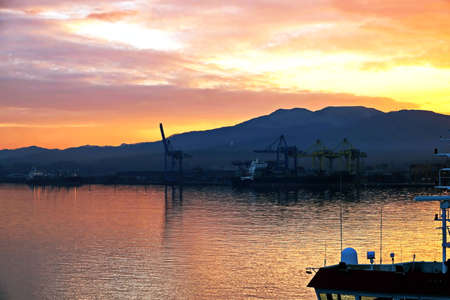 Various panoramic views of the piers, terminal and coastline of the Port of Vostocnyy, Russia.の写真素材