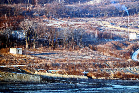 Various panoramic views of the piers, terminal and coastline of the Port of Vostocnyy, Russia.の写真素材