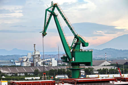 Views of the terminals, piers, cranes and various equipments in port of Cigading. Indonesia, December, 2020.の写真素材