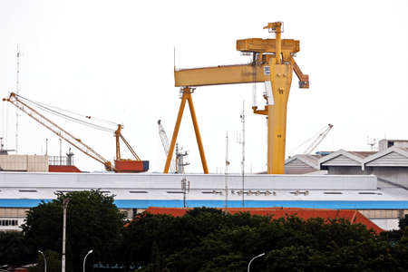 Panoramic night views the pier and terminal of the Port of Surabaya, Indonesia, January, 2021