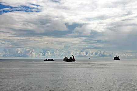 Panoramic views of the roadstead and transshipment area of the Port of Muara Pantai, Indonesia,...