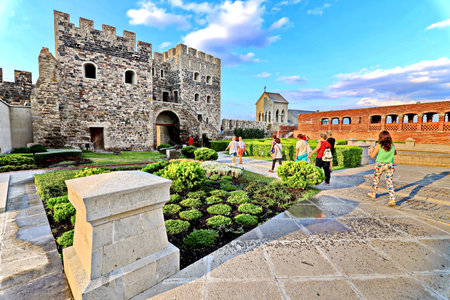 Khertvisi, Georgia 31, July, 2019 . Tourists the visiting sights of the fortress, buildings and castle of Khertvisi.のeditorial素材