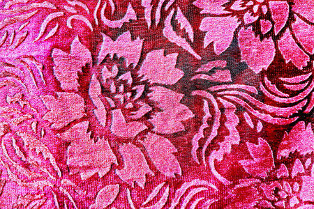 texture of print fabric striped red and white flower for background and designの写真素材