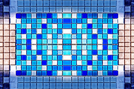 Blue mosaic tiles background. colorful mosaic wall. Blue mosaic tiles background.の写真素材