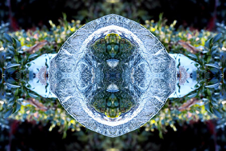 Frozen water in a glass jar with an abstract pattern. backgroundの写真素材