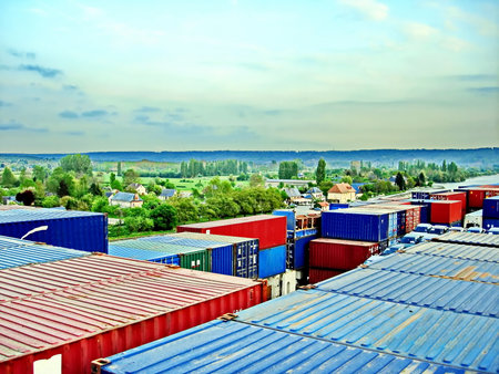 Cargo containers in the port of Vilnius, Lithuania.
