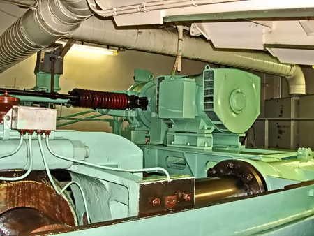 Interior of an old submarine, detail of the equipment and equipment